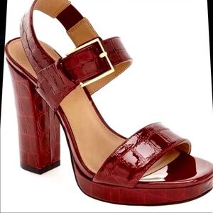 Size 7.5 Red Croc Embossed Two Strap Sandal Heels
